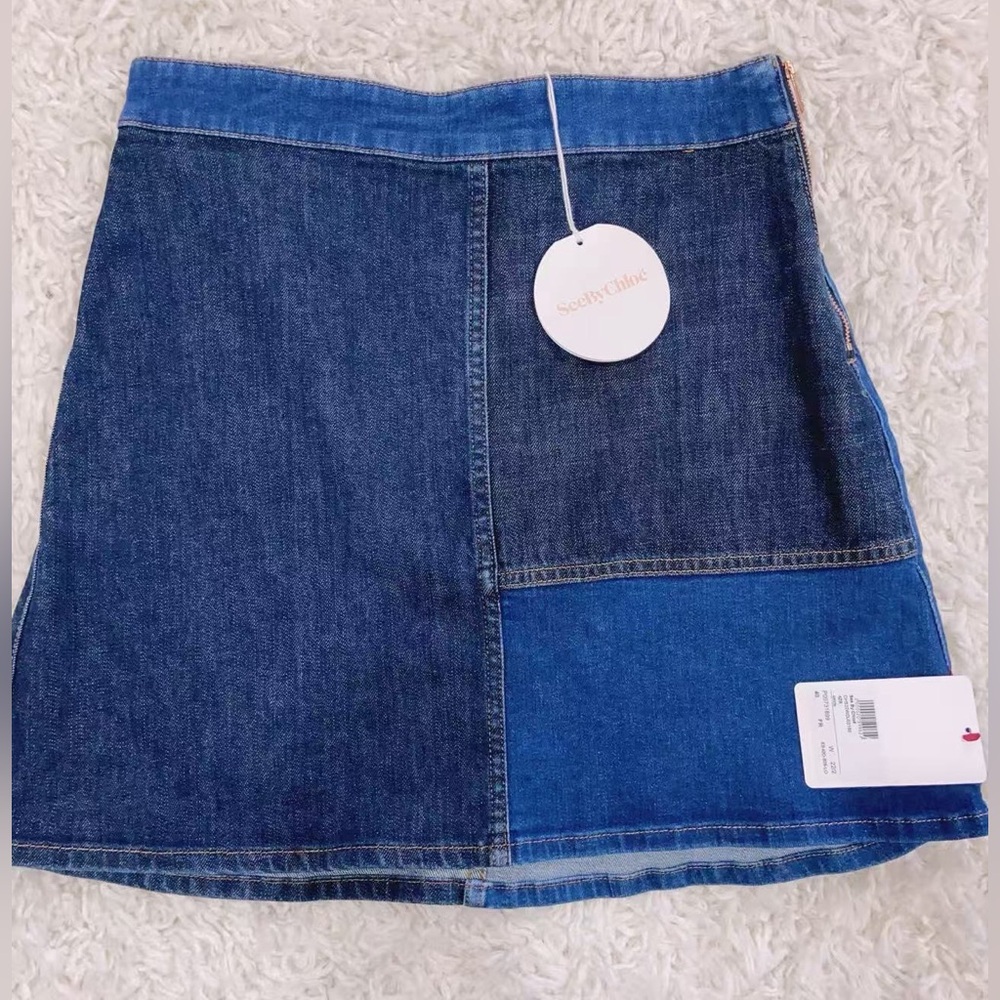 NWT $395 See By Chloe Patchwork Denim Mini Skirt - Picture 4 of 9